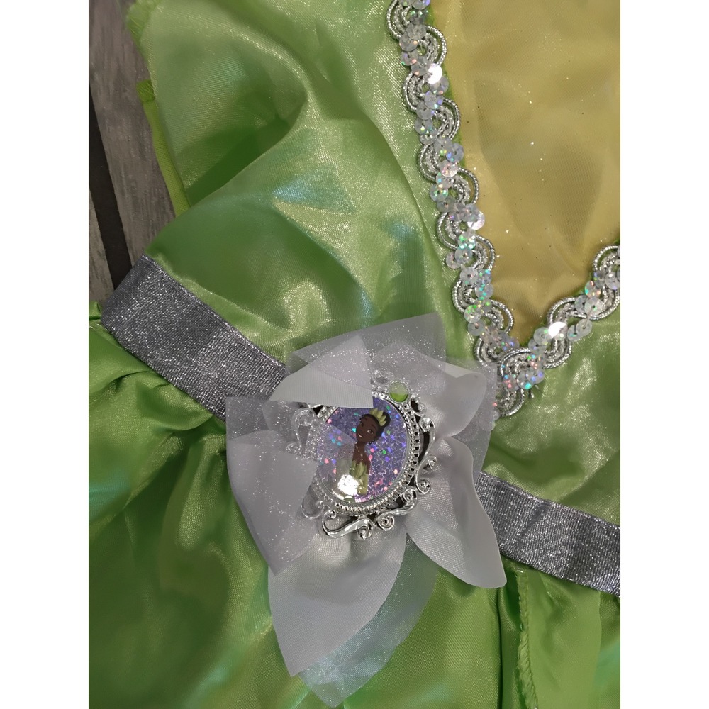Disney Princess Tiana Costume Dress Girls 4-6X Green Silver Sequin Jakks Pacific - Picture 2 of 4